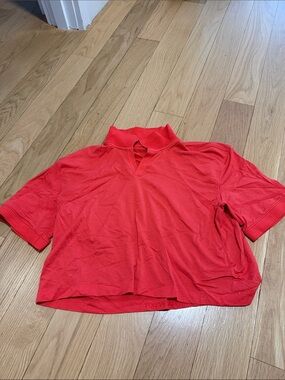 lululemon athletica Red Short-Sleeve Crop Top with Split Neck